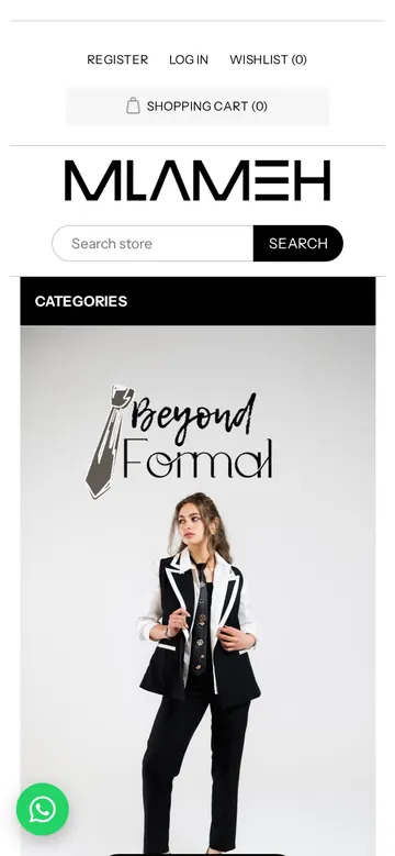 Real mobile screenshot of the Mlameh Fashion home page