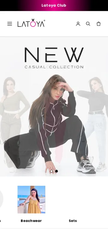 Real mobile screenshot of the Latoya Fashion home page