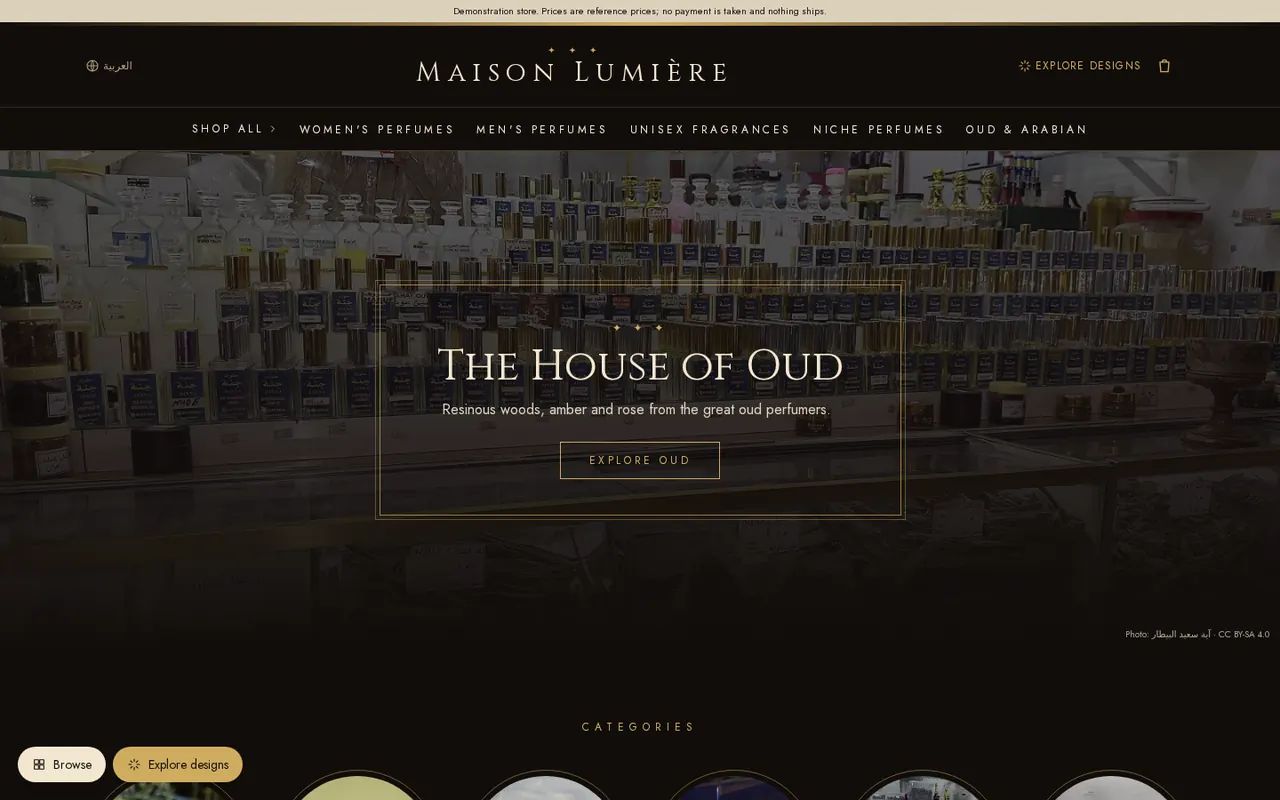Real desktop screenshot of the Maison Lumière home page