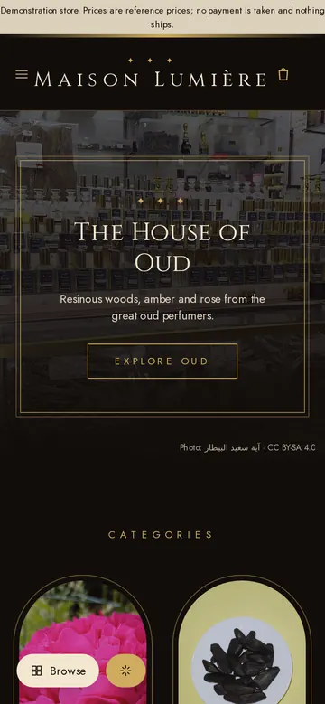 Real mobile screenshot of the Maison Lumière home page