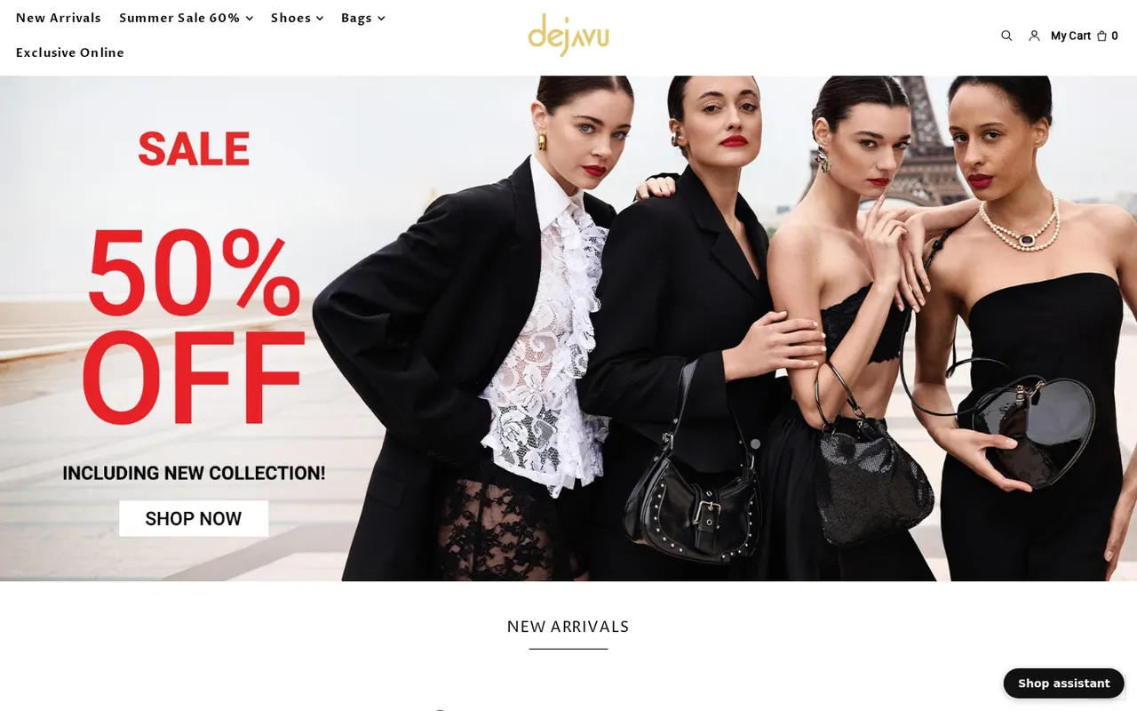 Real desktop screenshot of the Dejavu ShoesStore home page